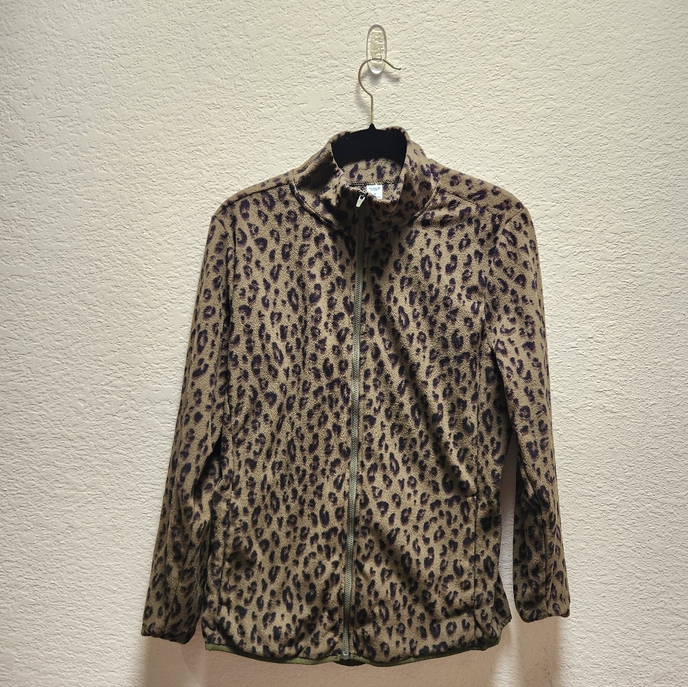 Old Navy Active Full Zip Fleece Women's Jacket Green Black Leopard Print Medium